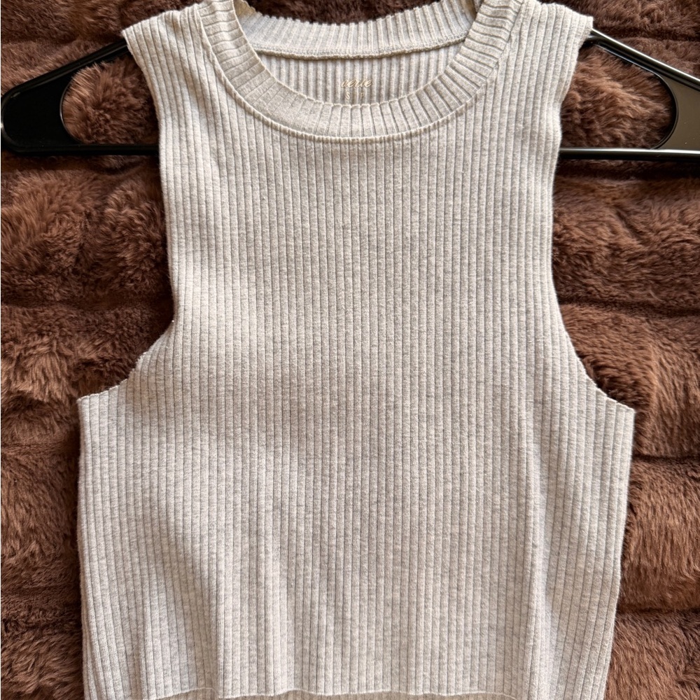 aerie Cream Ribbed Cropped Tank